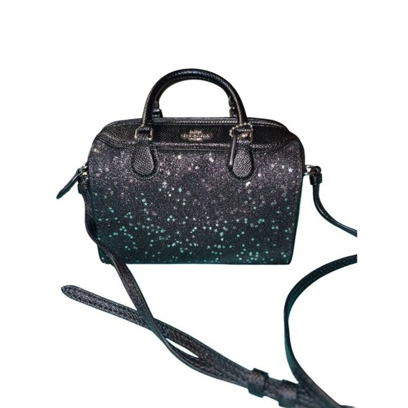 Coach Black Micro Mini Bennett Star Glitter Satchel Crossbody Purse, Party Date - Picture 1 of 9